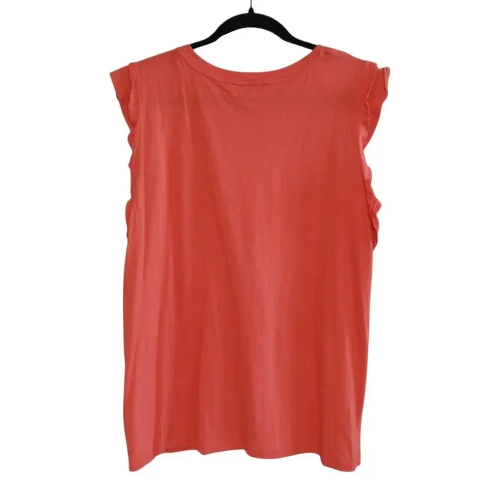Michael Kors Top Blouse Ruffled Cap Sleeve Crewneck Orange Red Size XL